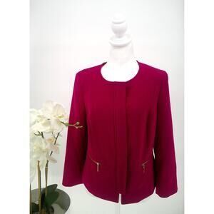 Anne Klein Womens Size 10 Fuchsia Zipper Business Attire Elegant Classic Jacket